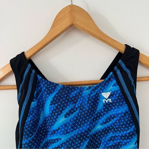 TYR Blue Black One Piece Performance Competition Racerback Swimsuit - Picture 7 of 9